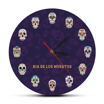 

Mexican Colorful Mandala Skull Acrylic Wall Clock Flowered Dead Head Decor Wall Watch Human Tattoo Day of the Dead Souvenir