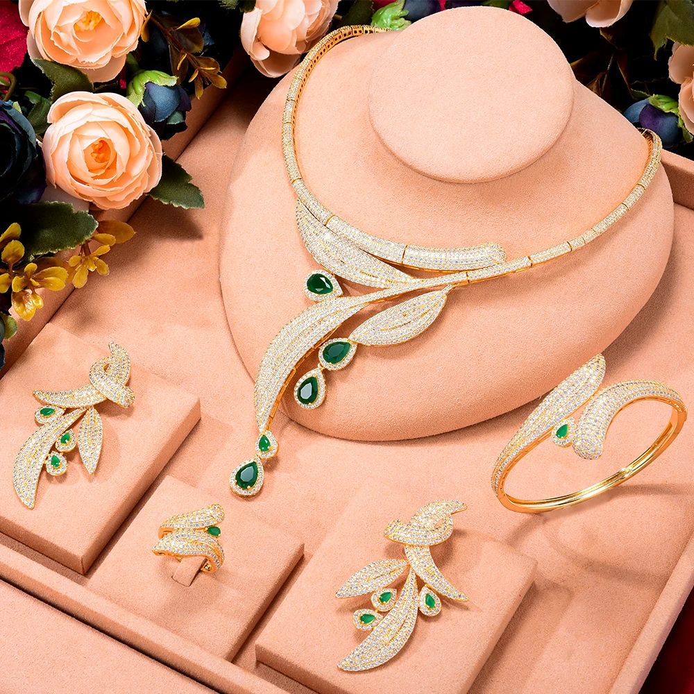 Godki Super Big Luxury 4pcs Flower Leaf Africa Cubic Zirconia Set