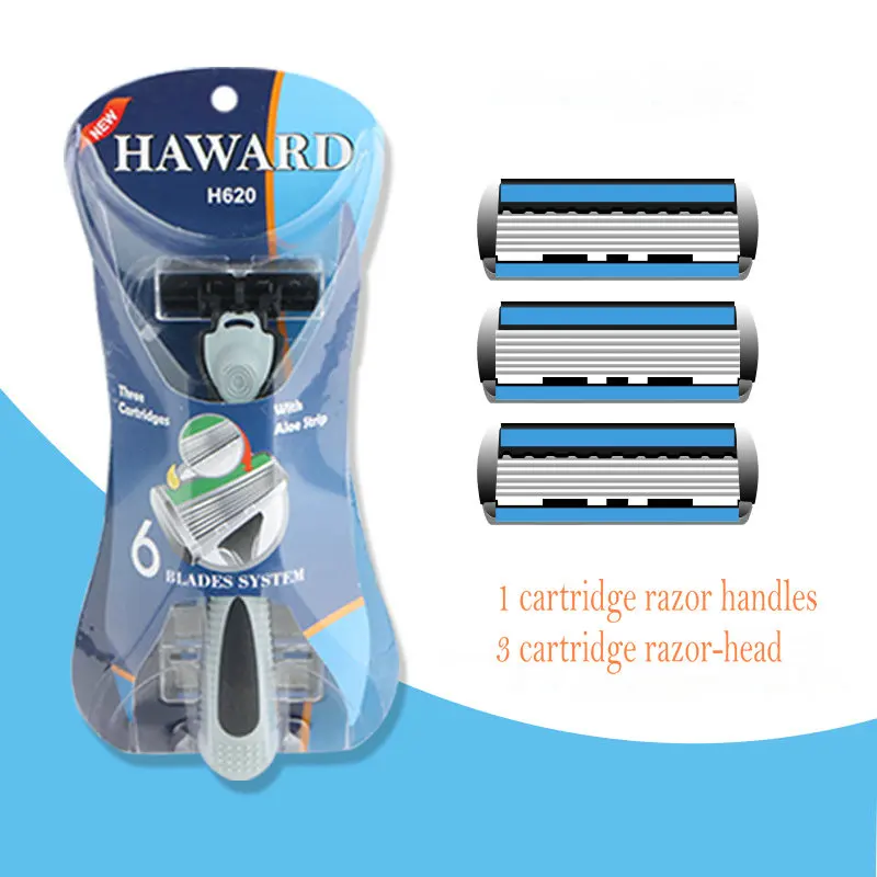 

Cartridge Razor,face shaver includes 1 cartridge razor handle and 6 layers of 3 blades,Manual Shaving Razor Shaving-Set