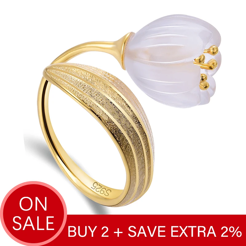 Najtaniej Lotus Fun prawdziwe 925 srebro 18k złoty pierścień naturalny kryształ Handmade Fine Jewelry lilia doliny pierścienie kwiatowe dla kobiet