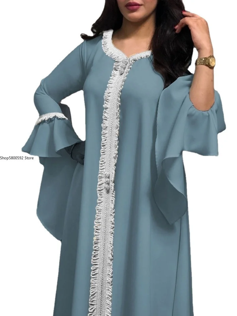 Eid Dubai Abaya платье Jalabiya для женщин Модный с расклешенными рукавами мусульманский