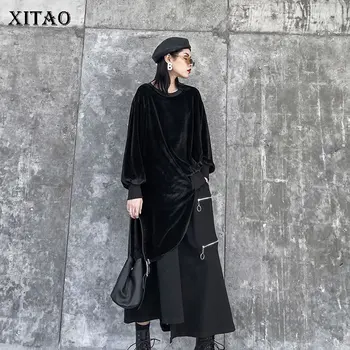 

XITAO Trend Irregular Tshirt Loose Plus Size Top Women Streetwear Velvet T Shirt Long Sleeve Women Clothes 2020 Spring XJ3133