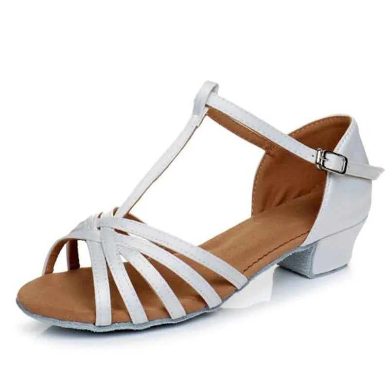 white Children/Women Professional Latin Dance Shoes Woman/Kids Tango Salsa ballroom Dancing Shoes Ladies Square Low Heel Sandals 24-41 - Цвет: white