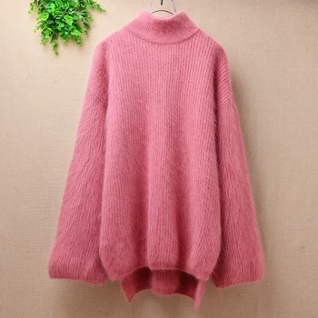 

Autumn and winter Korean fashion women fur long sleeve high quality Angora rabbit hair mink quality good Pullover pink sweaters