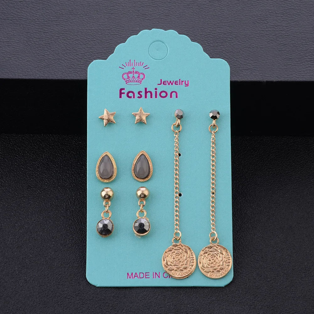 

4Pair Charm Flower Waterdrop Star Stud Earrings Set Fashion Rose Round Long Chain Earring Lot Women Lady Jewelry Accessories