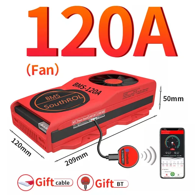 Smart BMS 4S LiFePo4 12V 24V 36V 48V 30A~500A Li-Ion LTO 3S 7S 8S 10S 12S 13S 16S 24S bms balance board bluetooth APP for solar 120A-Fan