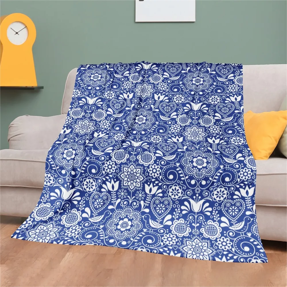 Russian Flower Print Throw Blanket Vintage for Travel Lightweight