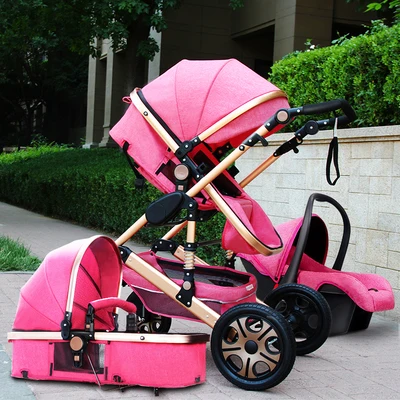 Роскошная прогулочная коляска 3 в 1 с высоким пейзажем, двусторонний светильник, складная коляска с амортизатором для новорожденных - Цвет: Princess powder