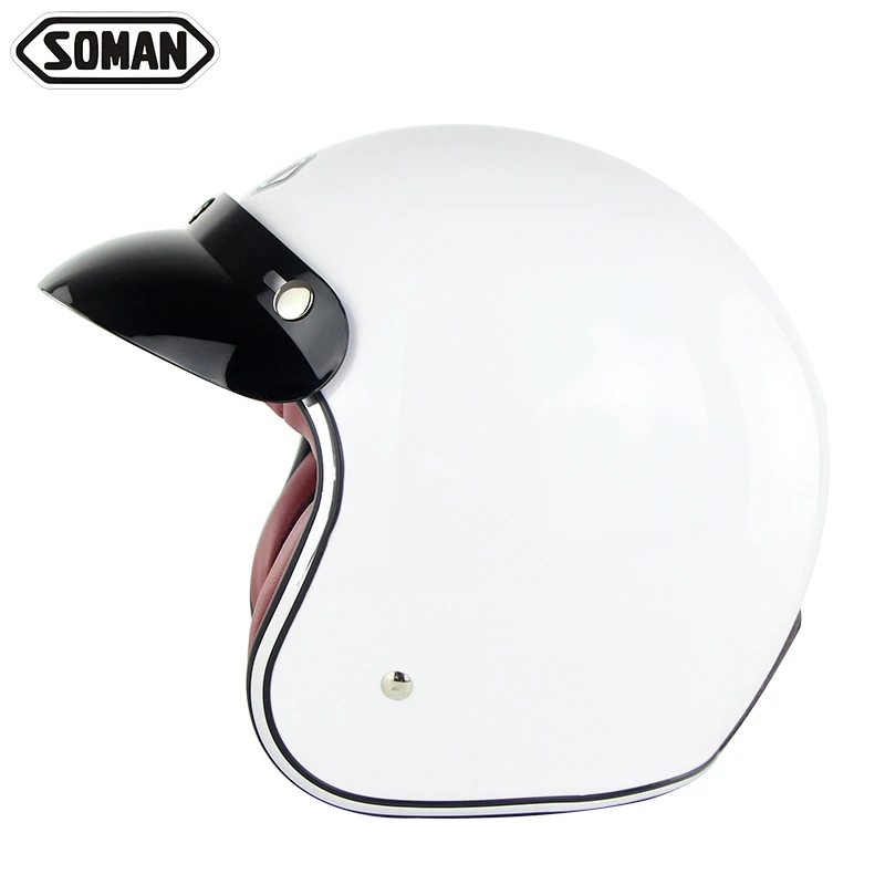Soman Casco Moto ретро открытый шлем с очками Capacete De Motocicleta Mais Vendidos мужские крутые Cascos велосипедные шлемы винтажные - Цвет: White