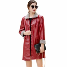 Liva/Женская длинная красная куртка из искусственной кожи больших размеров, пальто, осенне-зимняя верхняя одежда, 5XL