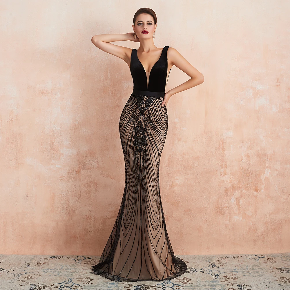 Real_Photos_New_Arrivals_Black_Mermaid_Evening_Dresses_Long_2020_With_V_neck_Zipper_Formal_Dresses (4)