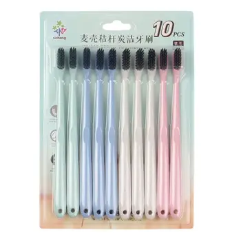 

10Pcs Bamboo Charcoal Nano Soft Bristles Toothbrushes with Wheat Straw Handles Teeth Whitening Oral Health Care for Kids Adults