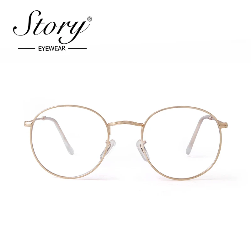 Story retro round blue light blocking glasses women 2020 brand designer computer eye glasses vintage gold glasses frame PS3447Q 2