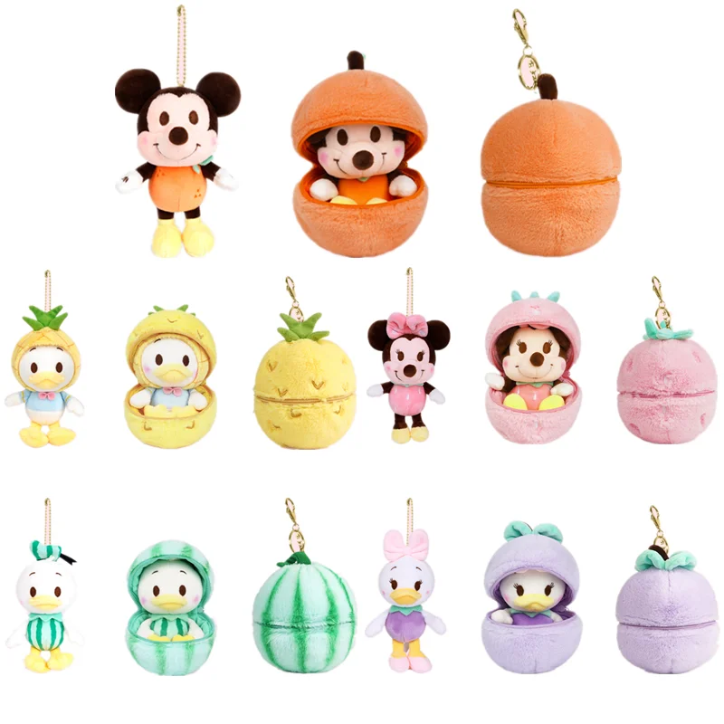 Genuine Disney Keychain Pendant 12 Styles Fruit Egg Plush Doll Anime Mickey Minnie Donald Duck Daisy Plush Toy Kawaii Girl Gift original disney mickey minnie lunch bag cartoon donald duck anime printing canvas aluminum packet foil student food picnic bag