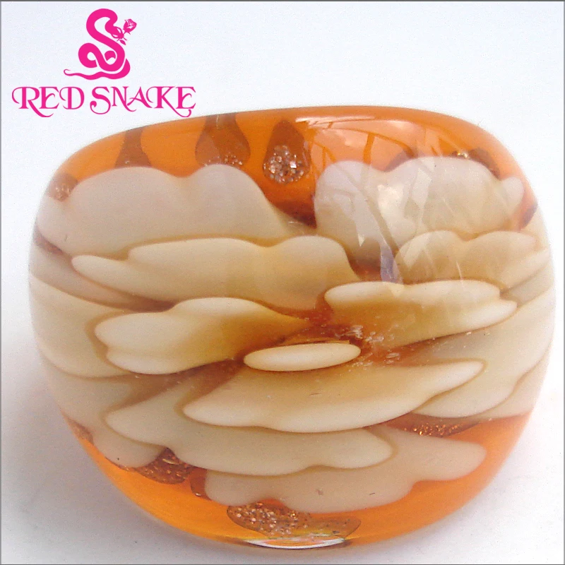 Красная змея модное кольцо ручной работы оранжевое дно с земляным желтым цветком