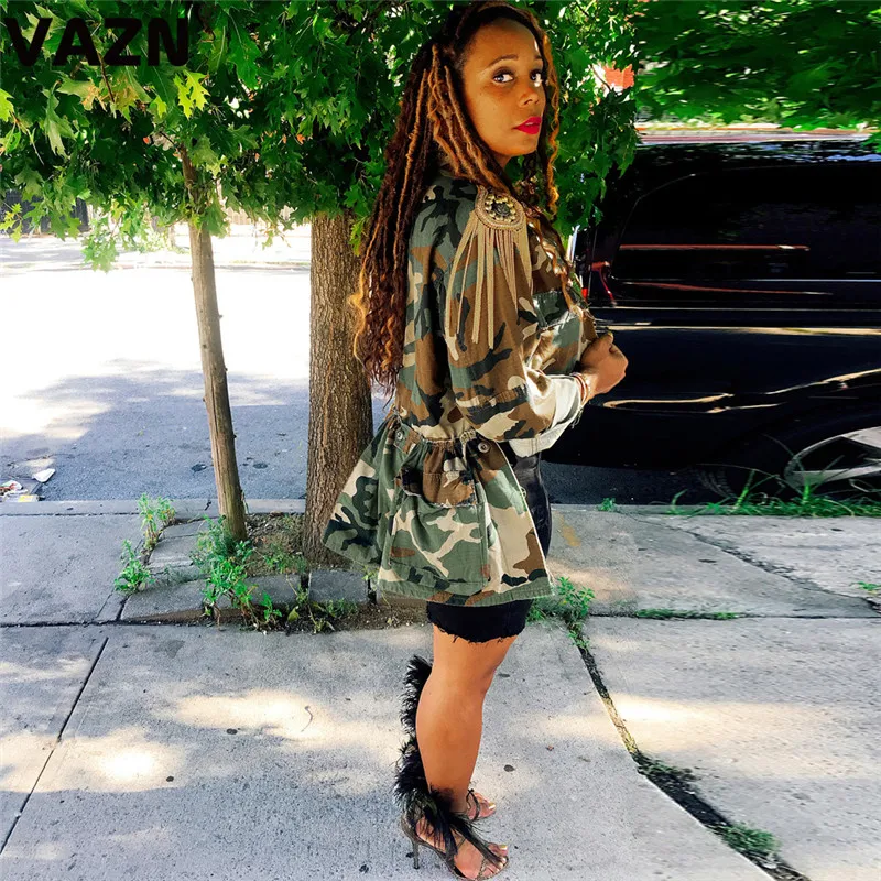 VAZN, дизайн, сексуальный военный камуфляж,, пальто, английский стиль, длинный рукав, для ночного клуба, Mujer, для уменьшения возраста, пальто