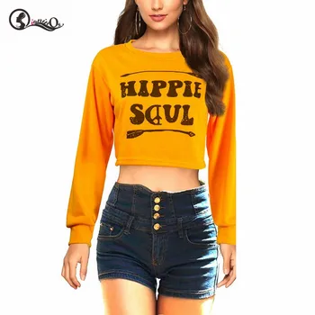 

oioninos Women Tops Autumn 2019 New Letter Printed Sweatshirt O-Neck Long Sleeve Slim Short Pullovers Sexy Harajuku Tops