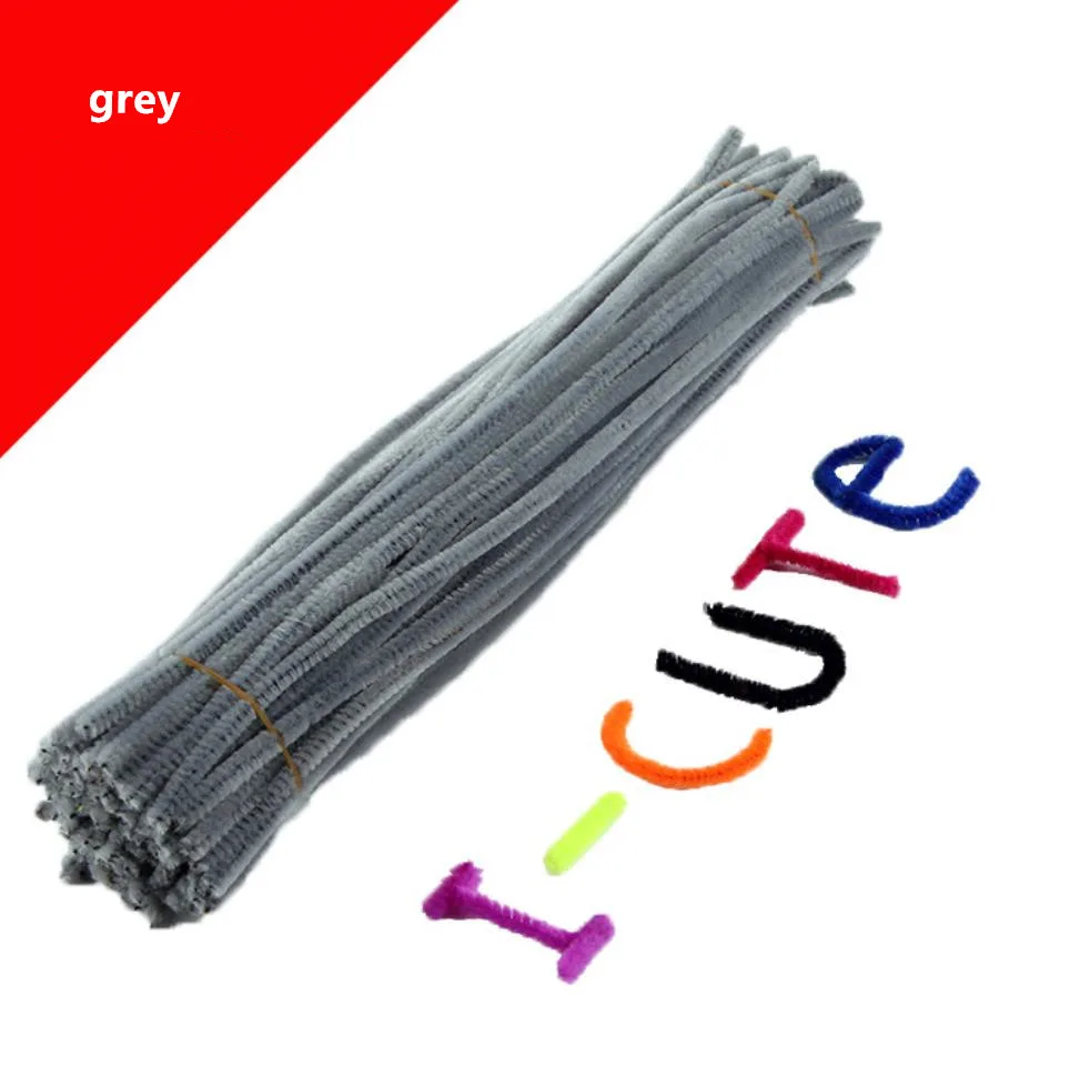 Hoomall 100PCs Handmade Colored Wool Root Top Twisting Bar Manual Fluffy Bar Iron Wire Creative Plush Imaginative Decorations - Цвет: Серый