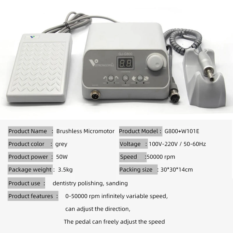Free Shipping Dental Clinic Micro Motor 50000rpm High Speed Grinding Polishing Tools Machine Kit G800 W101E With Speed Pedal 3
