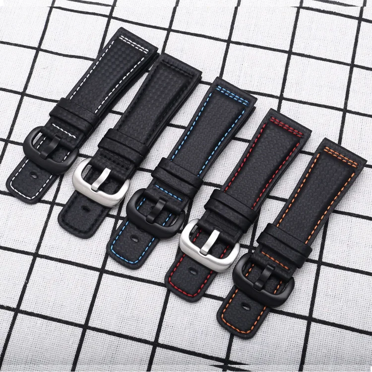 

Carbon Fiber Pattern Genuine Leather Watch Band Alternative Sevenfriday Seven Fridaies Analog Watch 28mm