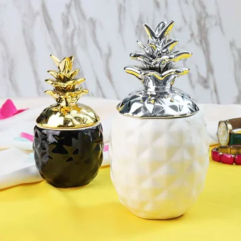 

S/M Ceramic Chic Pineapple Tea Coffee Sugar Jars Storage Canisters Money Piggy Bank Jewelry Food Box Home Decorative Ornaments