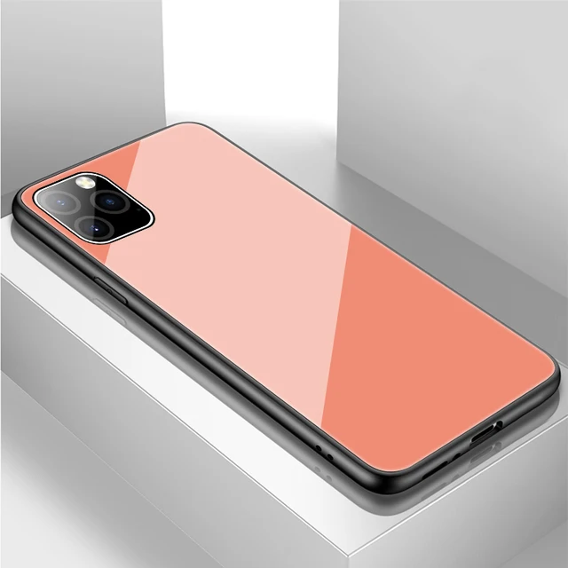 Luxury Plain Glass Case For Xiaomi Mi 10 8 9 SE Lite F1 Redmi Note 5 6 7 Pro Plus Pocophone F1 Phone Cover Orange