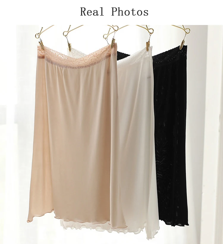 Solid Summer Ladies Skirt Bottoming Silk knit Lace Skirt Silk Anti-Lighting Lining Breathable Nightdress