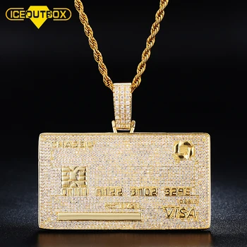 

ICEOUTBOX Bling Credit Card White Gold Rapper Pendant With 4mm Tennis Chain Cubic Zirconia Men's Hip Hop Necklace Jewelry Gifts