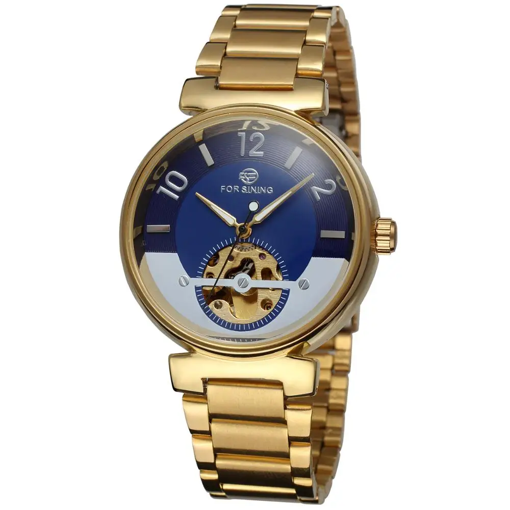 

Forsining Ocean Luxury Dial Design Small Skeleton Display Golden Watch Stainless Steel Mens Automatic Mechanical Watches