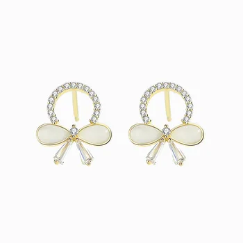 

S925 Ring Bow Earrings Small and Cute Ins Cold Wind Wild Earrings Sterling Silver Temperament Super Fairy Earrings