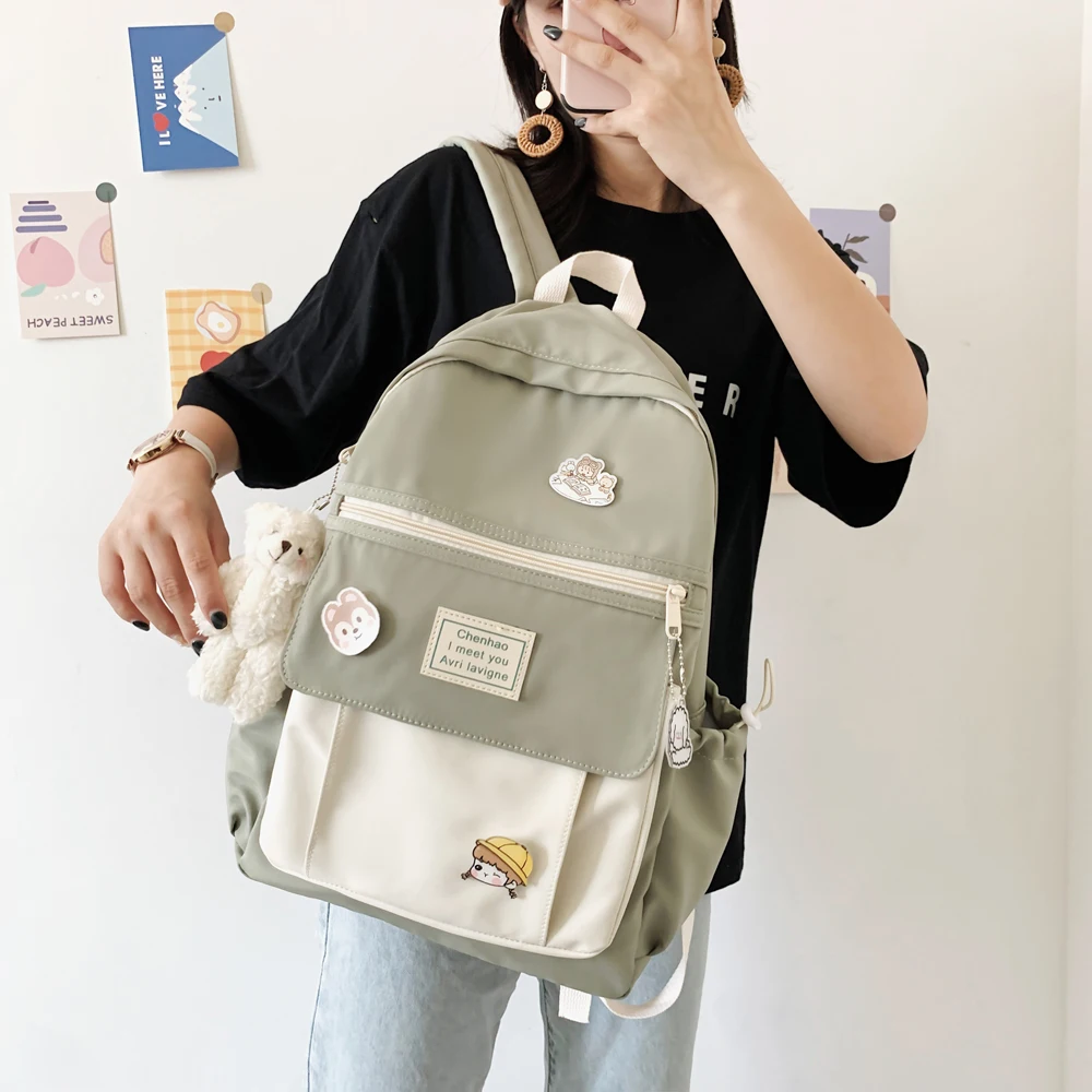 camera bags stylish Trendy Women Cute Backpack Nylon Female Harajuku School Bag College Book Lady Badge Backpack Kawaii Fashion Girl Bag Student New cool backpacks accessories	