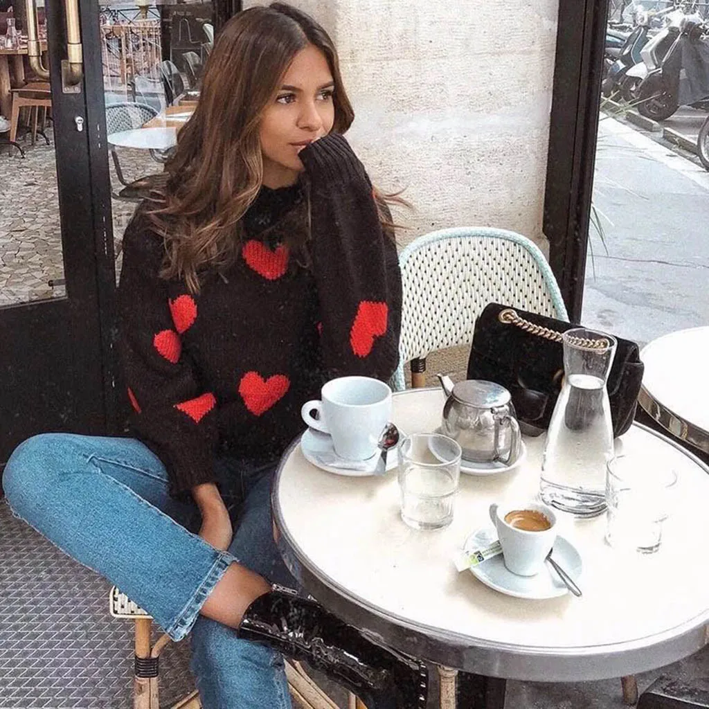 sweater women Autumn Winter women sweater O-Neck Heart print Womens Sweaters knitting Cashmere sweater pullover Plus Size New