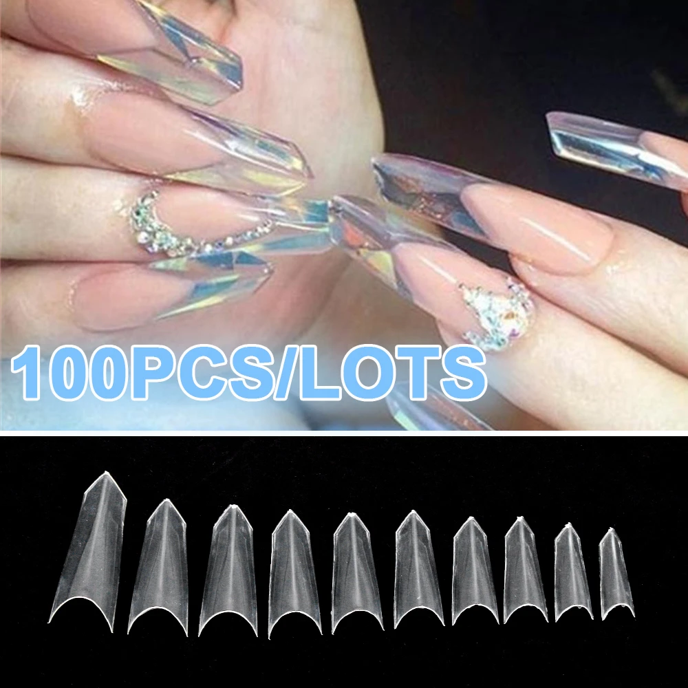 100 Pcs False Nail Natural White Clear False Point Stiletto French Acrylic Uv Gel Nail Tips Completely Curved Fake Nail 10 Size False Nails Aliexpress