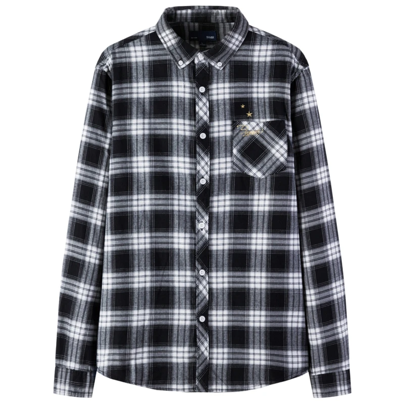 Black and white Semir модная Новая мужская рубашка с длинным рукавом корейская ретро хит цветная клетчатая одежда с вышивкой хлопковые рубашки - Цвет: Black and white