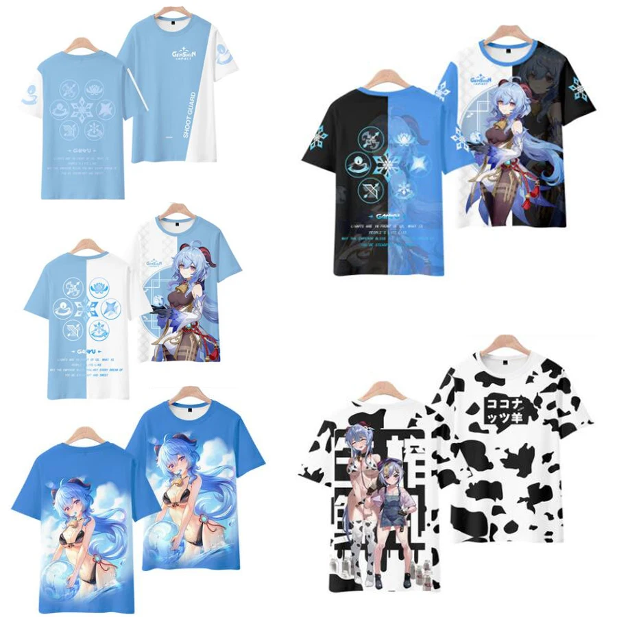 

Anime Game T-Shirt Genshin Impact 3D Print Oversized T Shirt Women Men Boy Girl Kids Cartoon Graphic Tees Ganyu Cosplay Costume