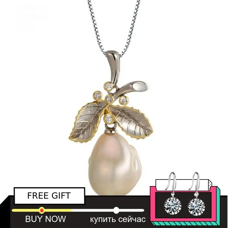 

S925 Sterling simple shell Iregular Pendant for Necklace Big Freshwater Pearl Fruit Pendant for mom women lady girl Baroque
