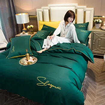 

100% Cotton Bedding Set Queen Size Solid Color Bed Linen King Bedclothes Set Duvet Cover Flat Fitted Sheet Sets Double Bedding