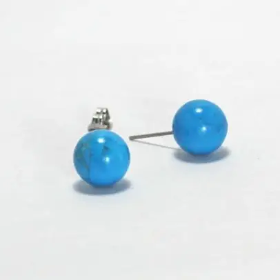 

New Favorite Pearl Store Beautiful Gemstone Jewelry 10mm Round Turquoise Earrings S925 Sterling Silver Stud Charming Lady Gift