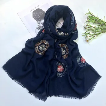 

10 pc Scarf women Fashion Autumn Winter Floral Embroidery Wrap ladies Warm Cotton Shawls Scarves Embroidered Hijab From India