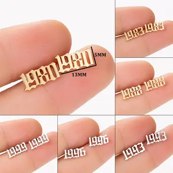 

Doreenbeads Stainless Steel Year Ear Post Stud Earrings Gold Number Message " 2010 " - "1980" Women Men Jewelry Gift, 1 Pair