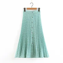 Женские Элегантные в горошек Плиссированные Миди пуговицы для юбки дизайнерские стильные женские повседневные трапециевидные юбки шикарные vestidos