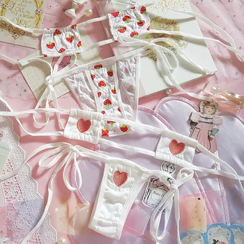 

Erotic Anime Cosplay Lingerie Set Underwear Women Sexy Lingerie for Small Chest Wire Free Micro Bikini Mini Bra and Panty Set