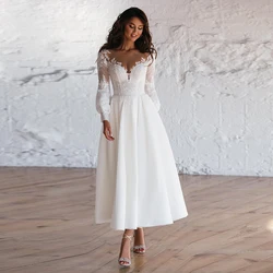 Vintage Beach Wedding Dress For Woman With Long Sleeves Engagement Bridal Gown Button Back 2022 Ankle Length Свадебное платье