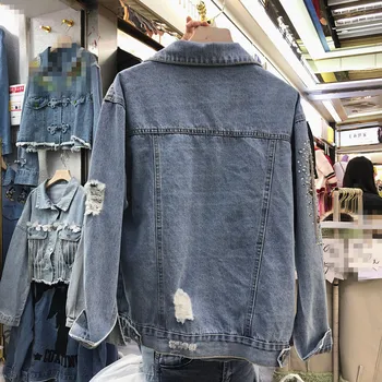 

Jacket Women 2020 Spring New Fashion Heavy Industry Rhinestone Fringe Distressed Loose-Fit Long-Sleeve Denim Short Jacket Coat