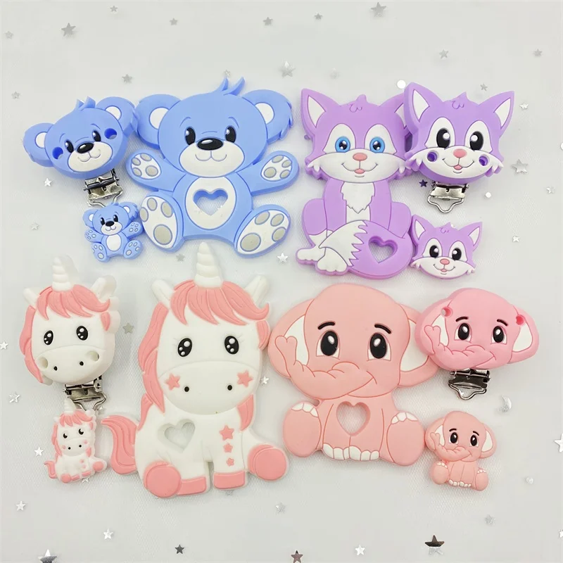 Silicone Pacifier Clip 3pc Bear DIY combination Baby Molar Teether Necklace Beads Tool pacifier clip chain accessories teether clip beads baby silicone accessories