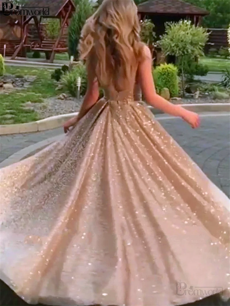 dark green prom dress Shiny Champagne Gold Prom Dresses 2022 Sexy Sleeveless Backless  O-Neck A-Line Sequin Robe De Soiree Prom Gown Long simple prom dresses