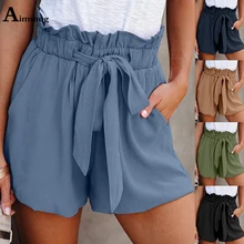 Aimsnug pantalones cortos con cordón para mujer, Shorts de cintura alta con bolsillo, informales, a la moda, talla grande, S 3XL, verano, 2021