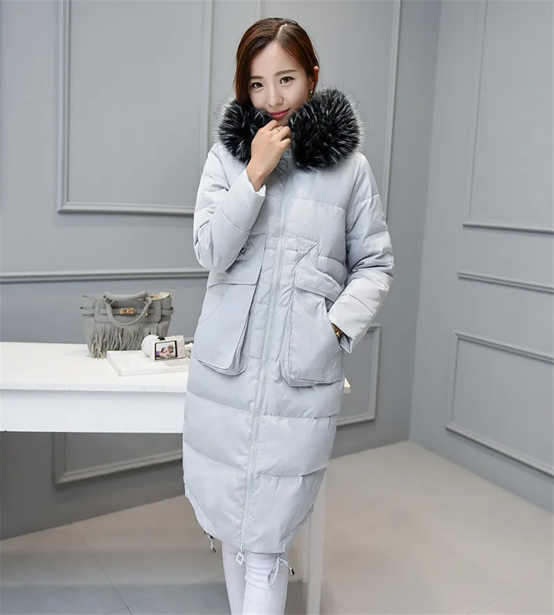 Maxi Size 6XL Womens White Duck Down Jackets Raccoon Fur Collar Long Parka Winter Jacket Women Thick Coat Casaco WXF499