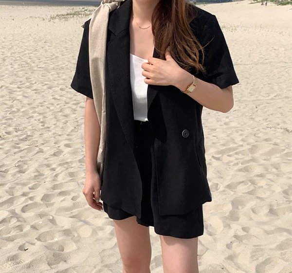 Mozuleva New Summer Women 2 Piece Sets Matching Wide Leg Short Pants Casual Cotton and Linen Pocket Lady Biker Shorts Suit 2020