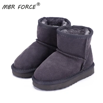 

MBR FORCE New Children shoes Genuine Cowhide Leather Ankle Boots Warm Waterproof Winter fashion Boys Girls All-match Snow Boots